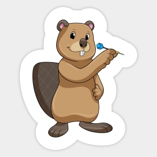 Beaver at Darts with Dart Sticker